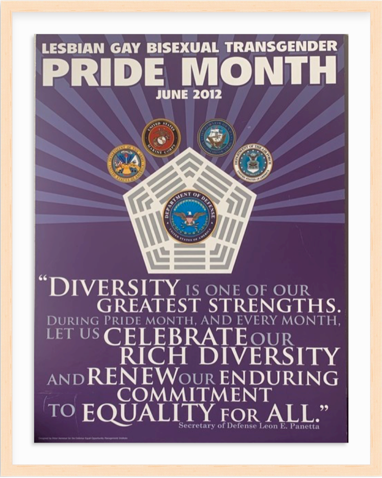 Purple Pride Month poster in a wood frame