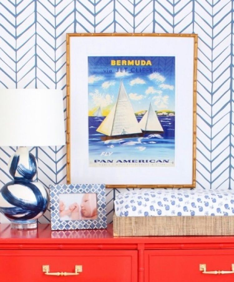 Vintage Bermuda Travel Poster in Gold Bamboo Frame
