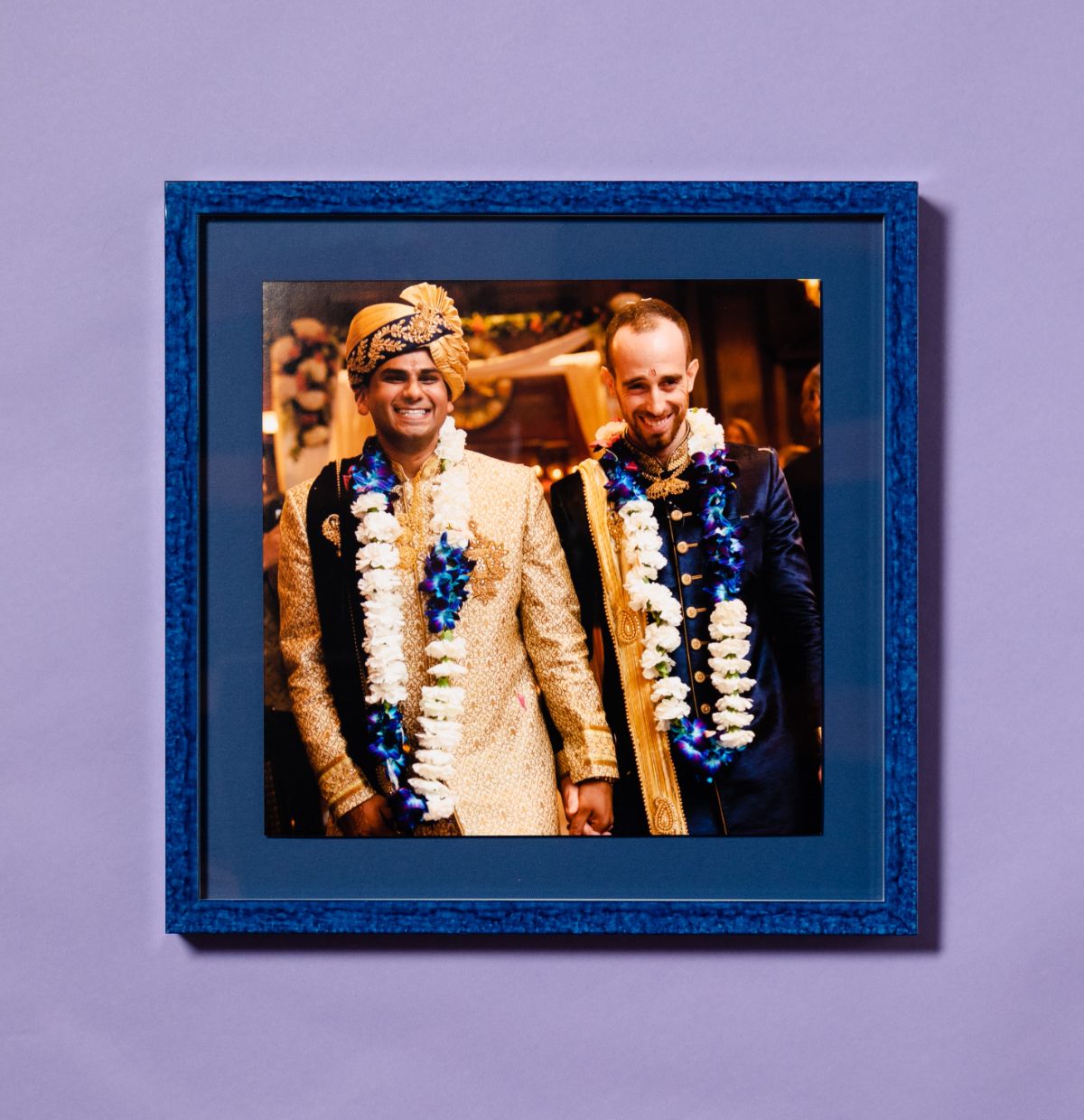 wedding photo in blue frame