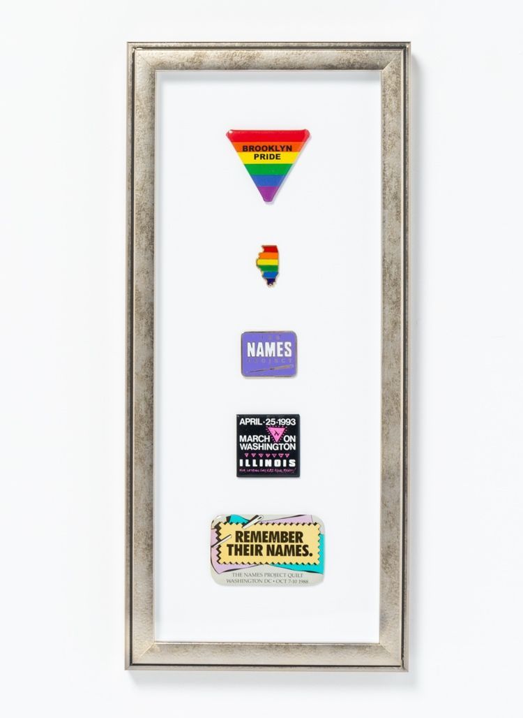 A selection of pins from decades of LGBTQ advocacy work